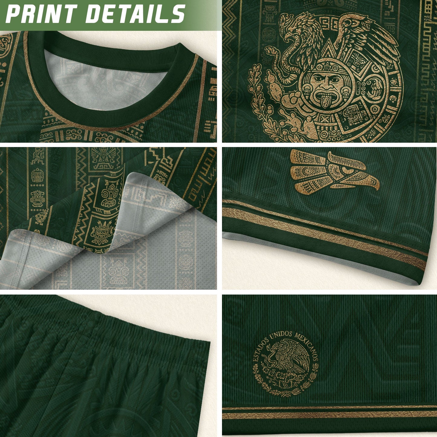 Mexico Soccer Jersey Men Green Gold Aztec Sun Stone Mexican Football Shirt