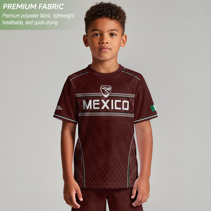 Mexico Soccer Jersey Youth Maroon Aztec Eagle Football Shirt Classic Fan Wear