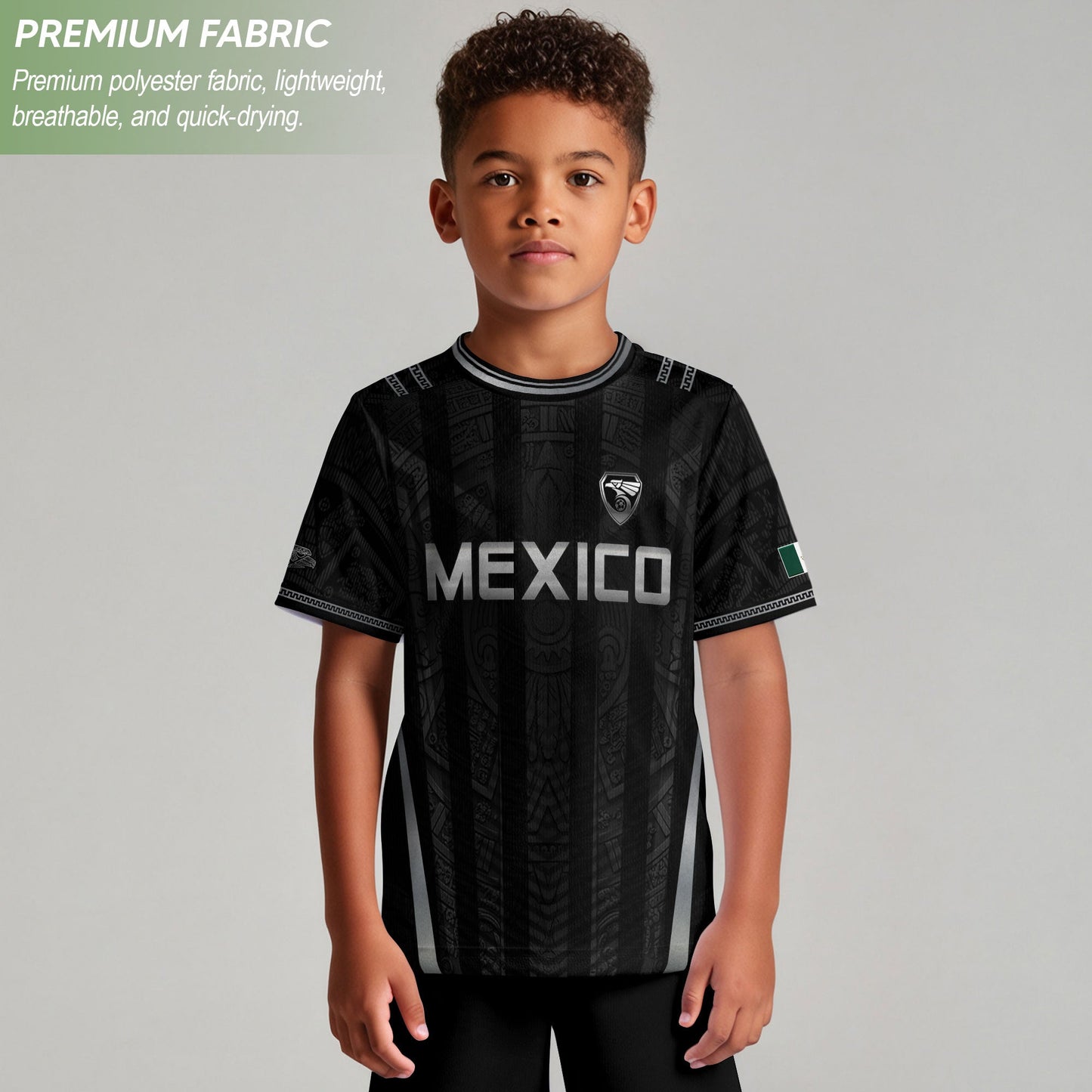 Black Mexico Soccer Jersey Youth Tribal Eagle Football Shirt Premium Sports Top
