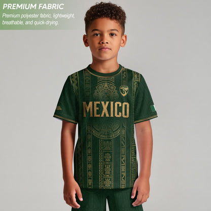 Mexico Soccer Jersey Youth Green Gold Tribal Football Shirt Premium Fan Apparel