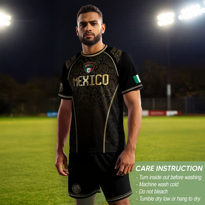 Mexico Heritage Black Tan Arch Design Aztec Empire Pride Graphic Soccer Jersey
