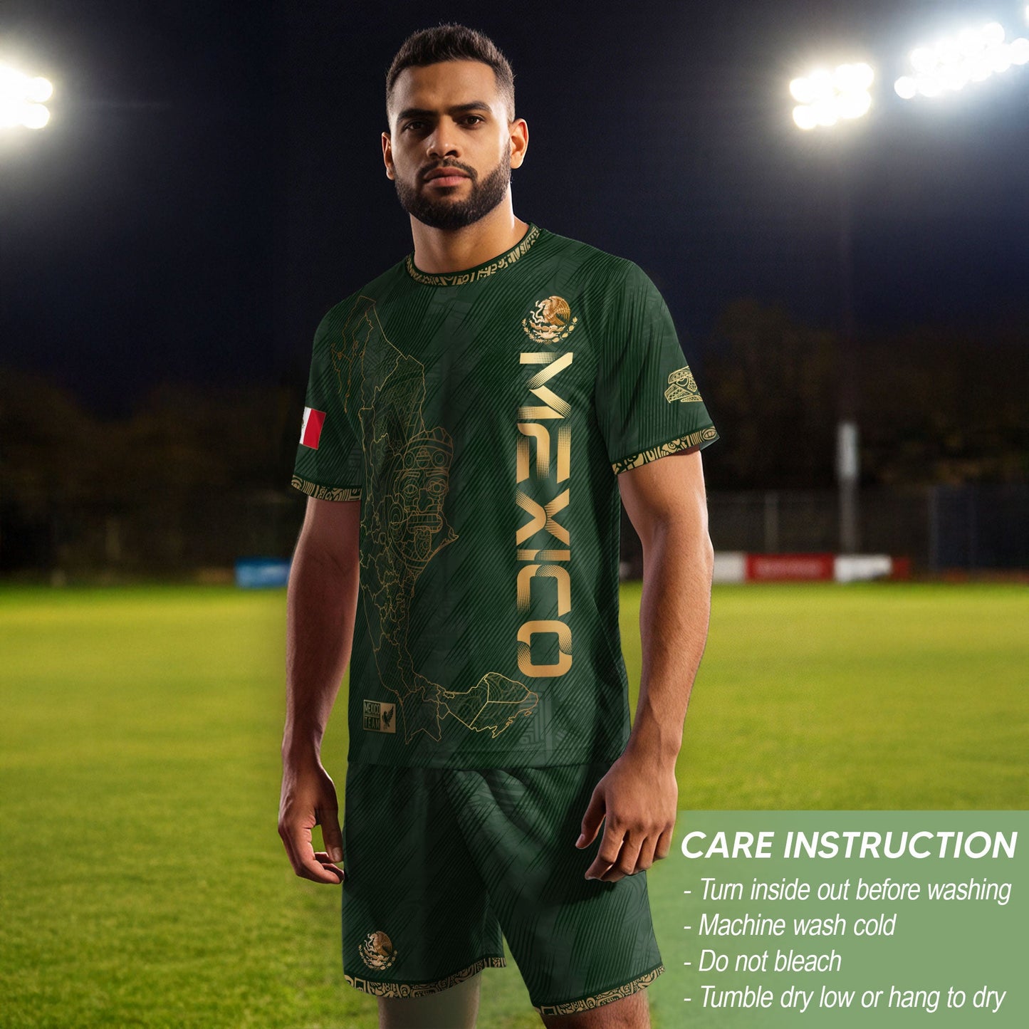 Mexico Heritage Orgullo Mexicano Green Gold Country Map Aztec Calendar Soccer Jersey