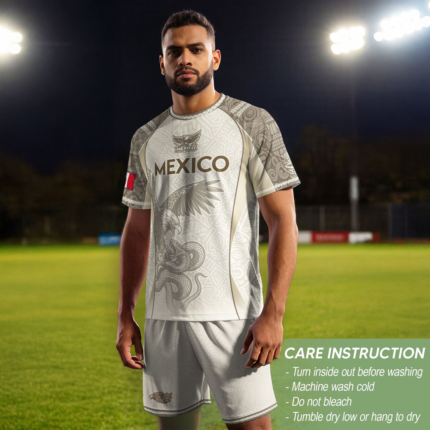 Mexico Beige Aztec Eagle Snake Heritage Soccer Jersey Mexican Pride Design