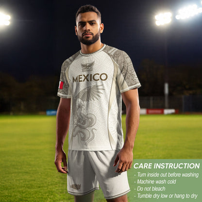 Mexico Beige Aztec Eagle Snake Heritage Soccer Jersey Mexican Pride Design