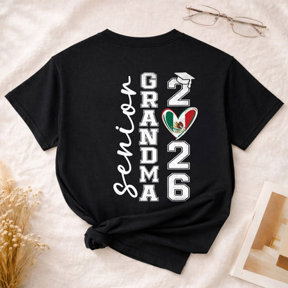 Senior Family Class of 2026 Black T-Shirt - Mexico Flag Heart Graduation Gift Tee