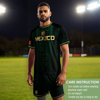Mexico Soccer Jersey Men Green Aztec Pattern Football Shirt Fan Wear