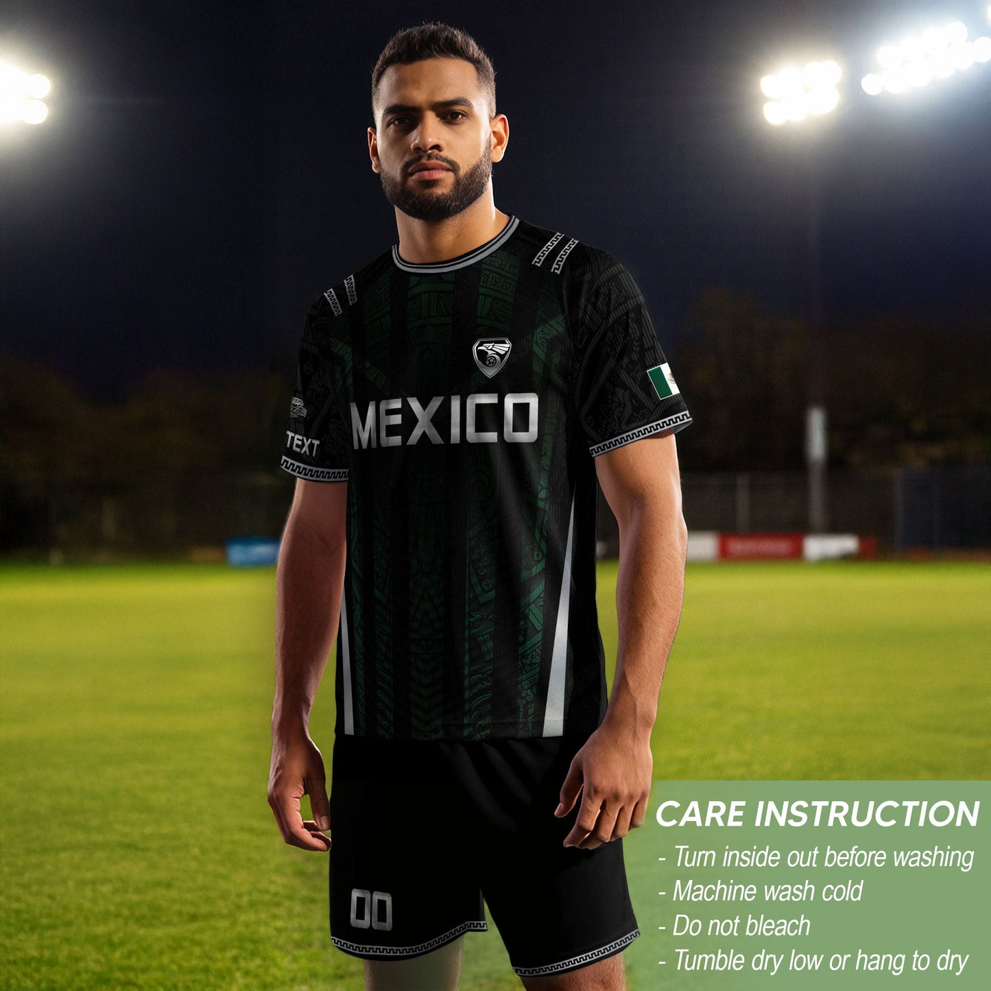 Black Mexico Soccer Jersey Custom Name Number Aztec Warrior Spirit Football Shirt