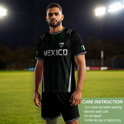 Mexico Soccer Jersey Black Eagle Crest Football Fan Men Shirt Aztec Design Tee
