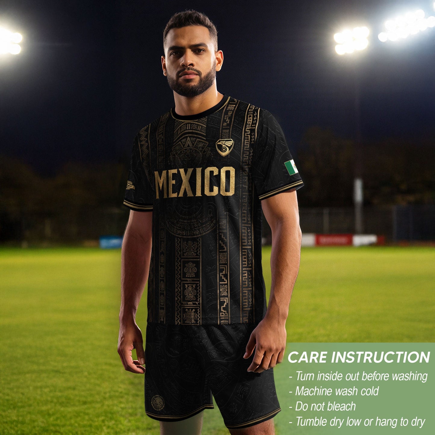 Mexico Soccer Jersey Black Gold Aztec Calendar Football Shirt Fan Men Edition Tee