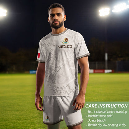 Mexico Soccer Jersey White Map Aztec Heritage Design - Mexico National Team Fan Gift Shirt
