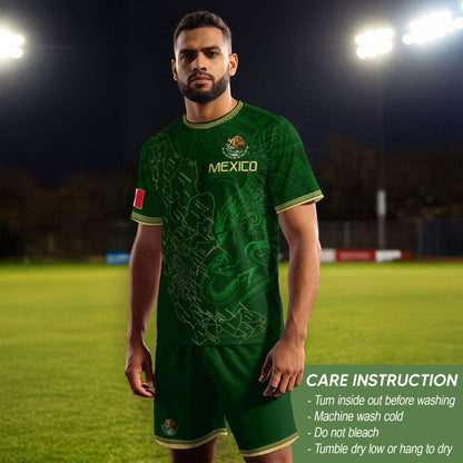 Men's Green Mexico Map Eagle & Snake Graphic T-Shirt – Mexico Country Outline Print Tee