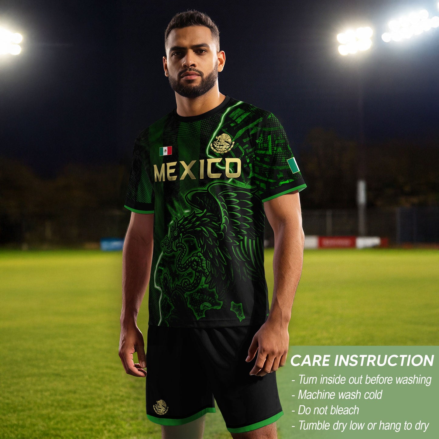 Mexico Soccer Jersey Green Black Electric Eagle - Mexico National Team Fan Heritage Shirt