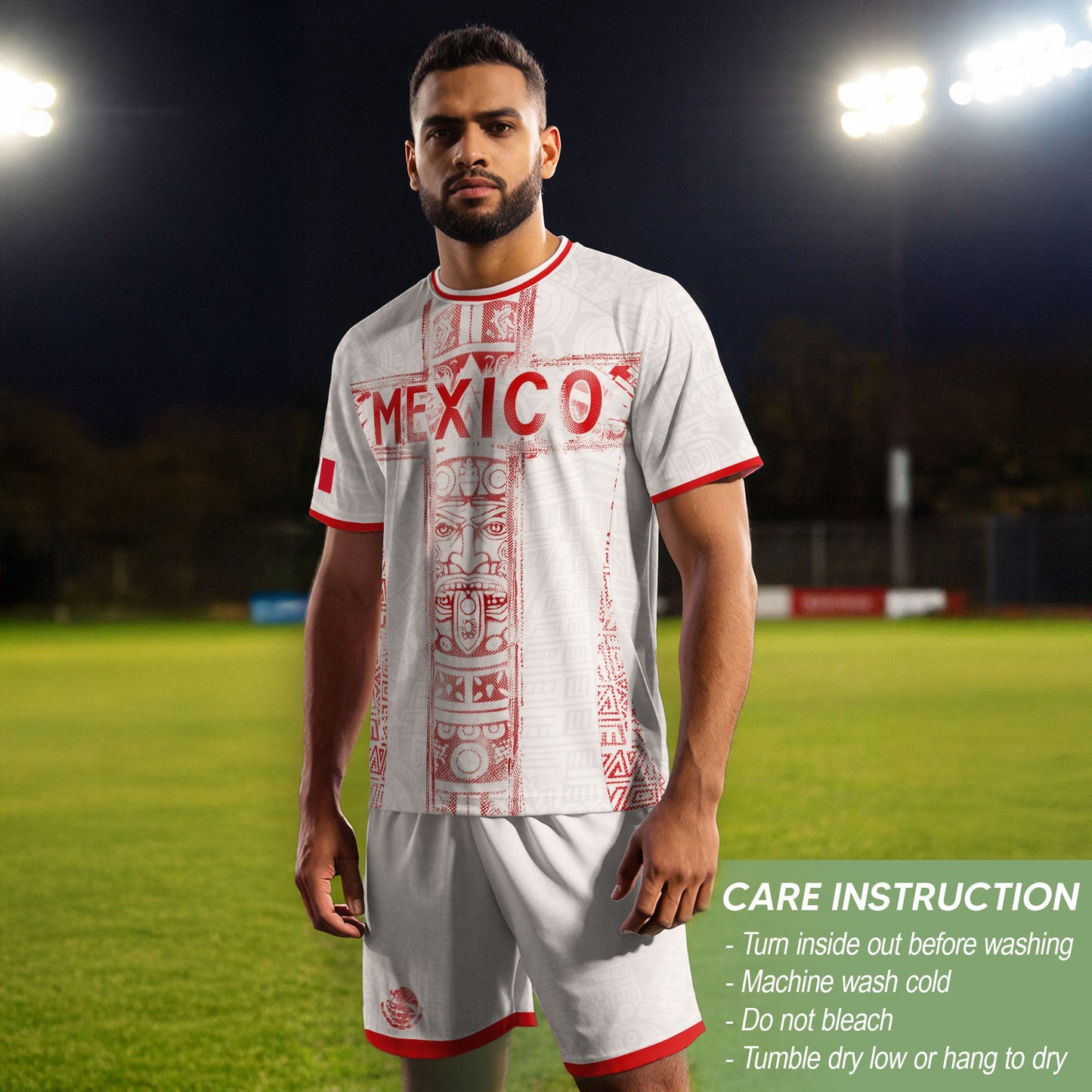 Mexico Soccer Jersey White Aztec Totem Heritage - Mexico Fan Football Design Men Shirt