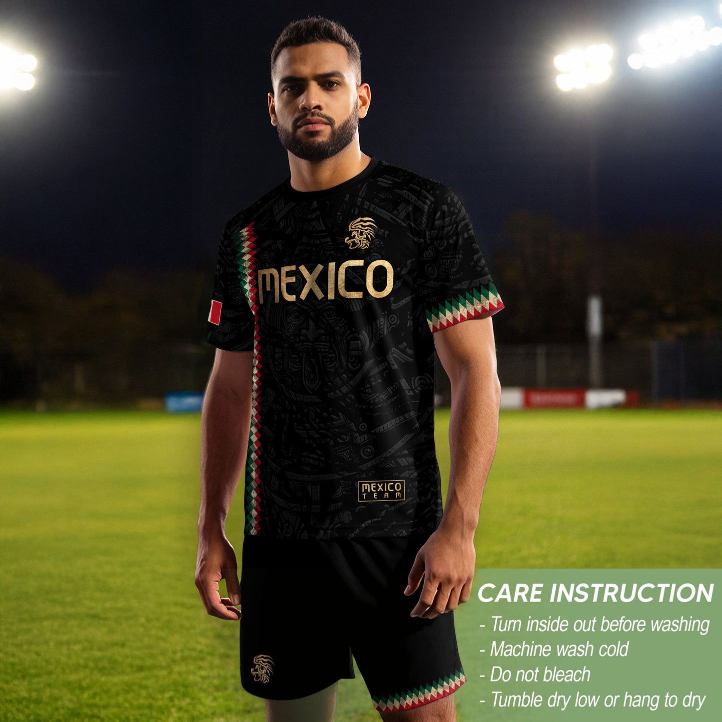 Mexico Soccer Jersey Black Gold Aztec Heritage - Mexico National Team Fan Football Shirt