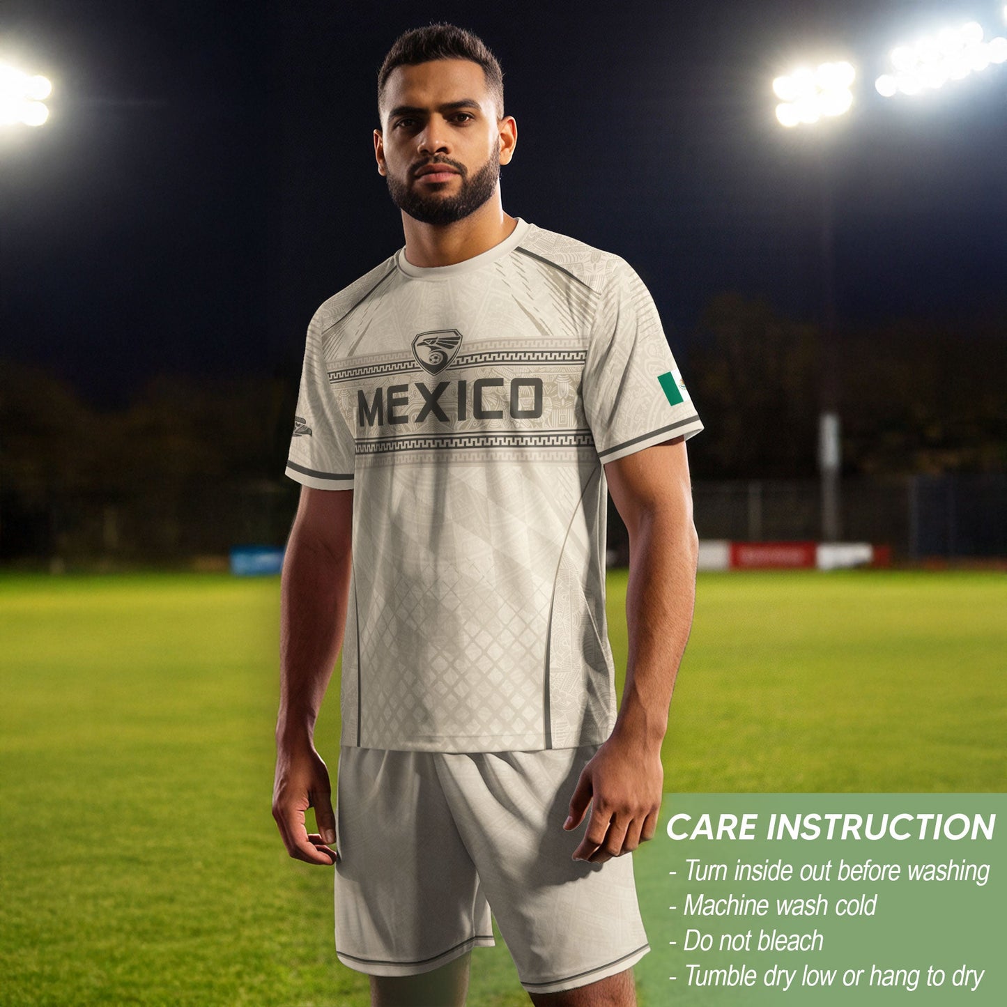 Mexico Soccer Jersey - Beige Vintage Aztec Pattern Heritage Graphic Football Shirt