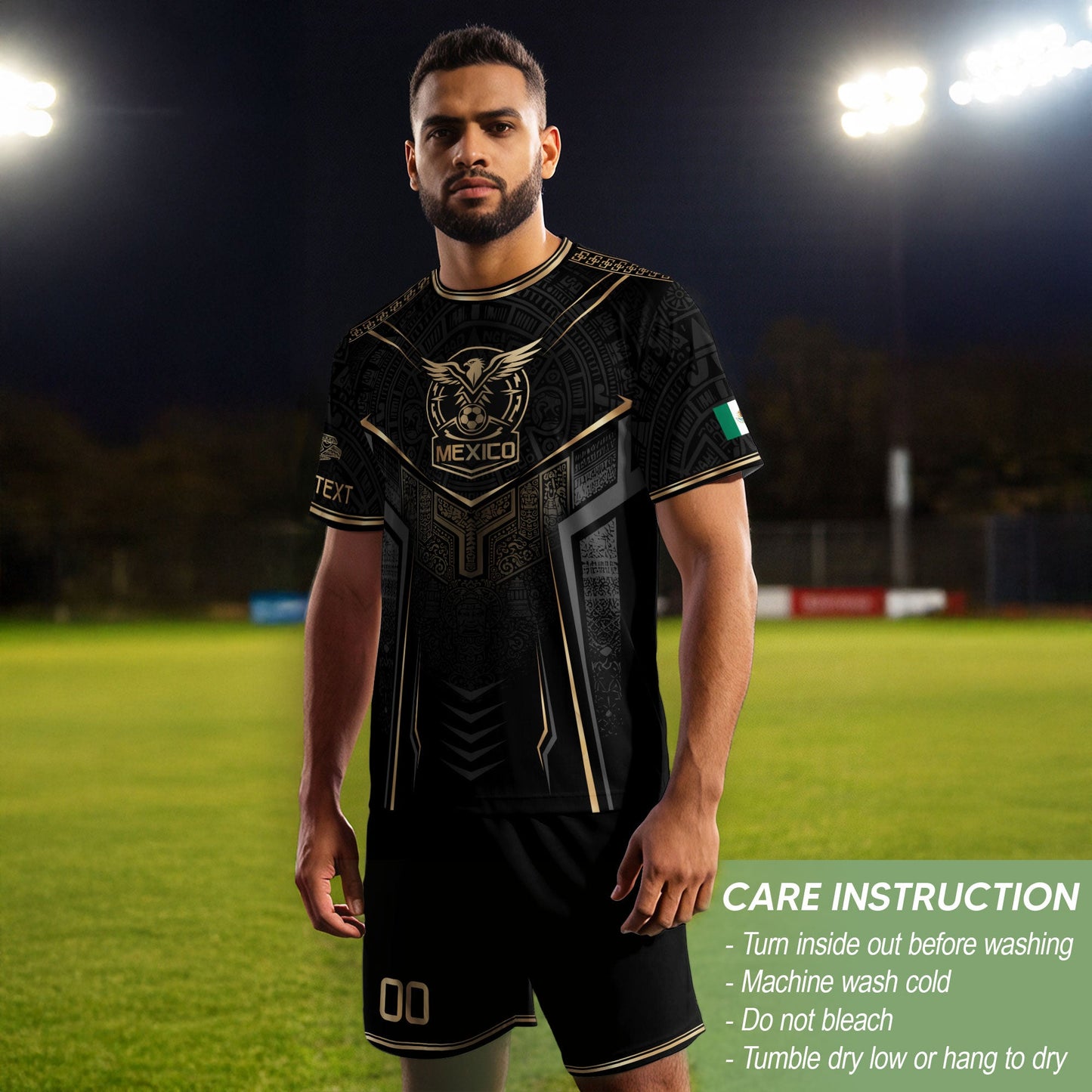 Black Mexico Custom Soccer Jersey Team Apparel Aztec Sun Warrior Football Top