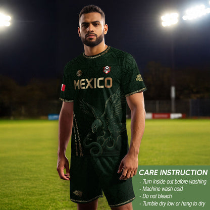 Green Mexico Soccer Jersey Gold Eagle Snake Aztec Mexican Football Shirt