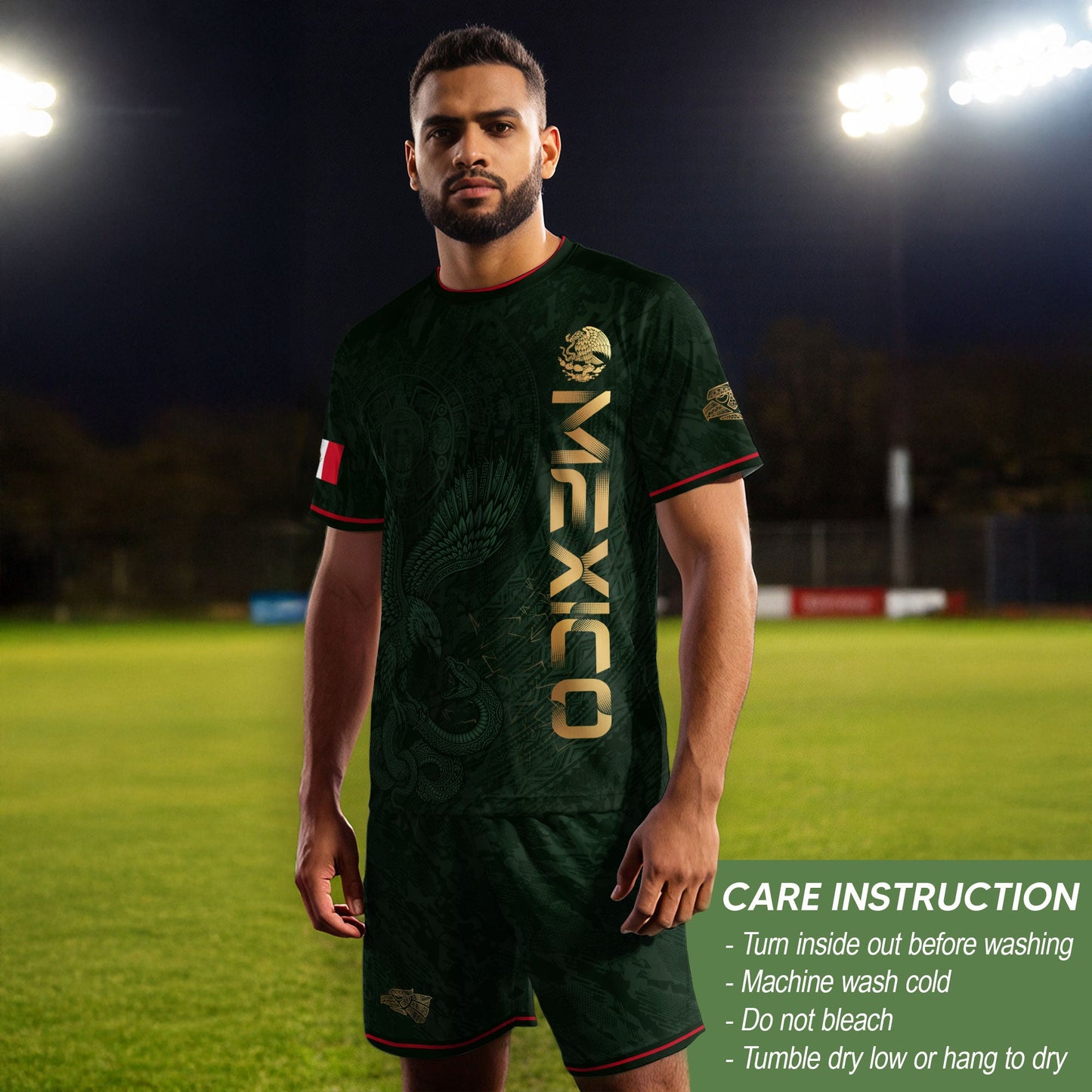 Green Mexico Football Jersey Aztec Eagle Mexican Soccer Fan Apparel Tee