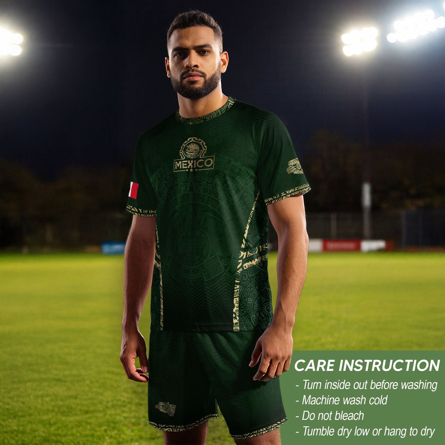 Mexico Soccer Jersey Aztec Sun Calendar Green Gold Football Shirt Men Women