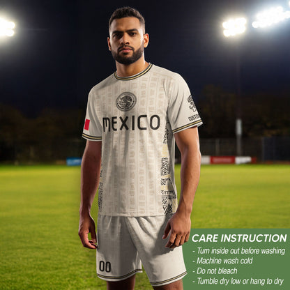 Custom Mexico Soccer Jersey Sand Mayan Glyphs Culture Men Mexican Football Shirt