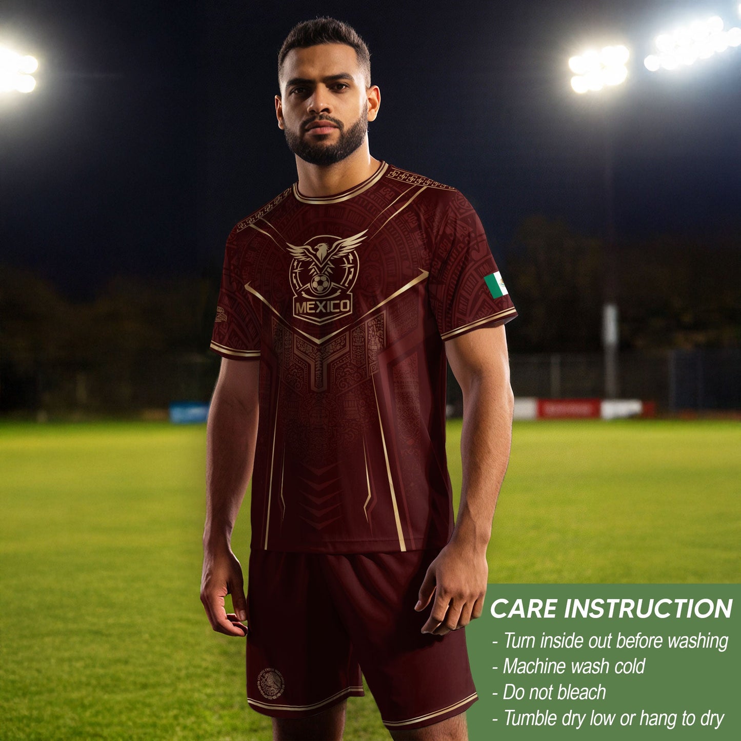 Mexico Soccer Jersey Men Maroon Aztec Pattern Football Shirt Classic Fan Wear