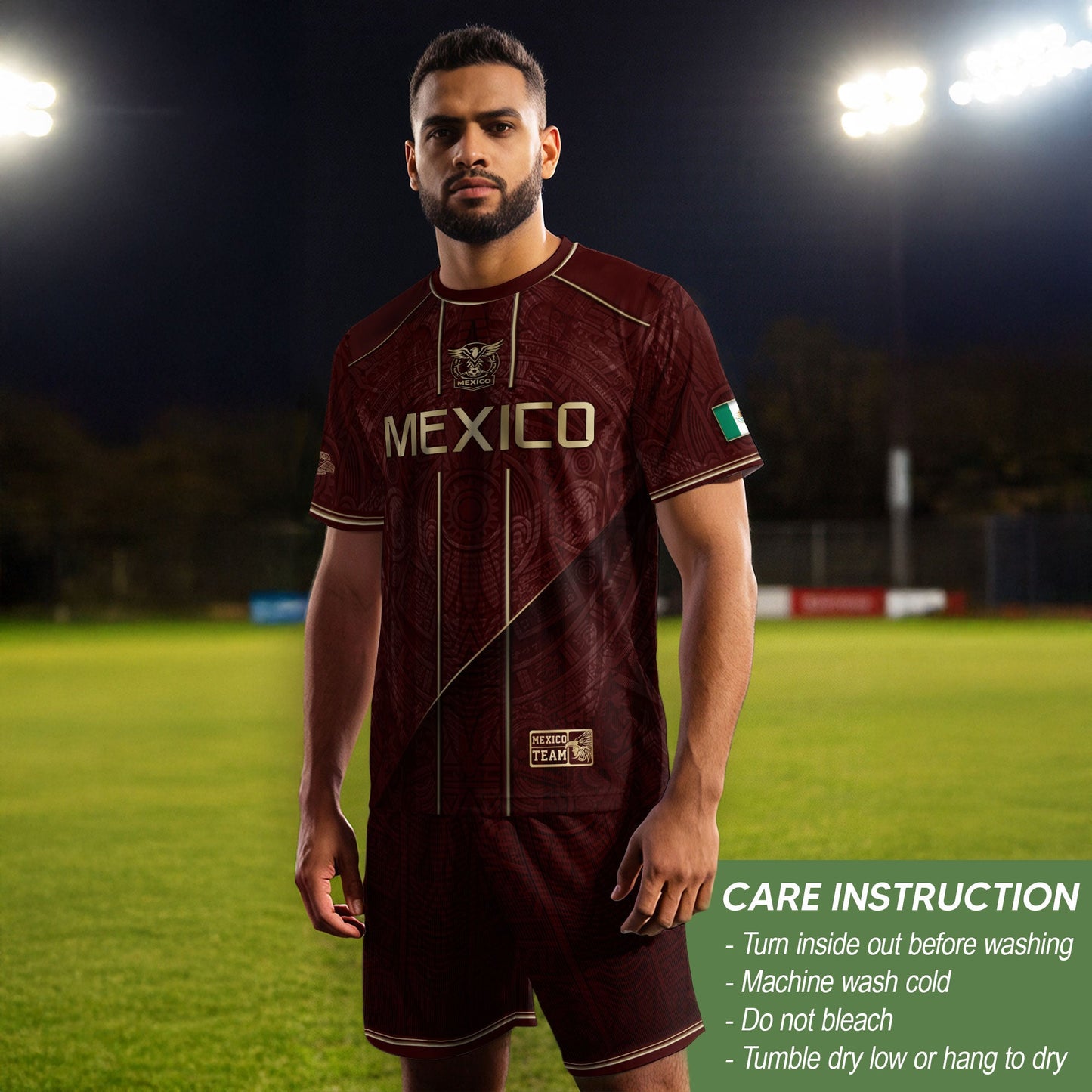 Mexico Soccer Jersey Men Maroon Gold Heritage Football Shirt Aztec Style Top