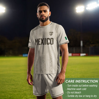 Mexico Soccer Jersey Men White Aztec Pattern Football Shirt Classic Fan Apparel