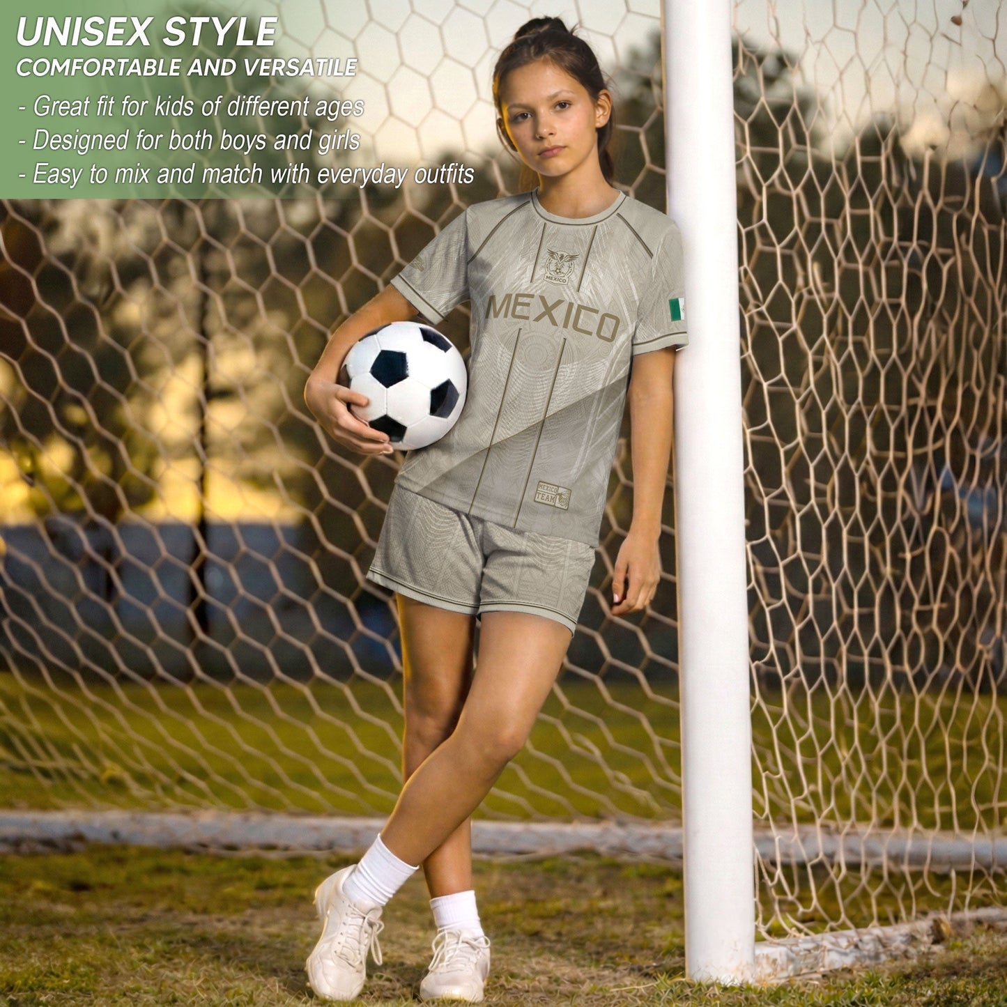 White Mexico Soccer Jersey Youth Gold Eagle Football Shirt Vintage Style Wear