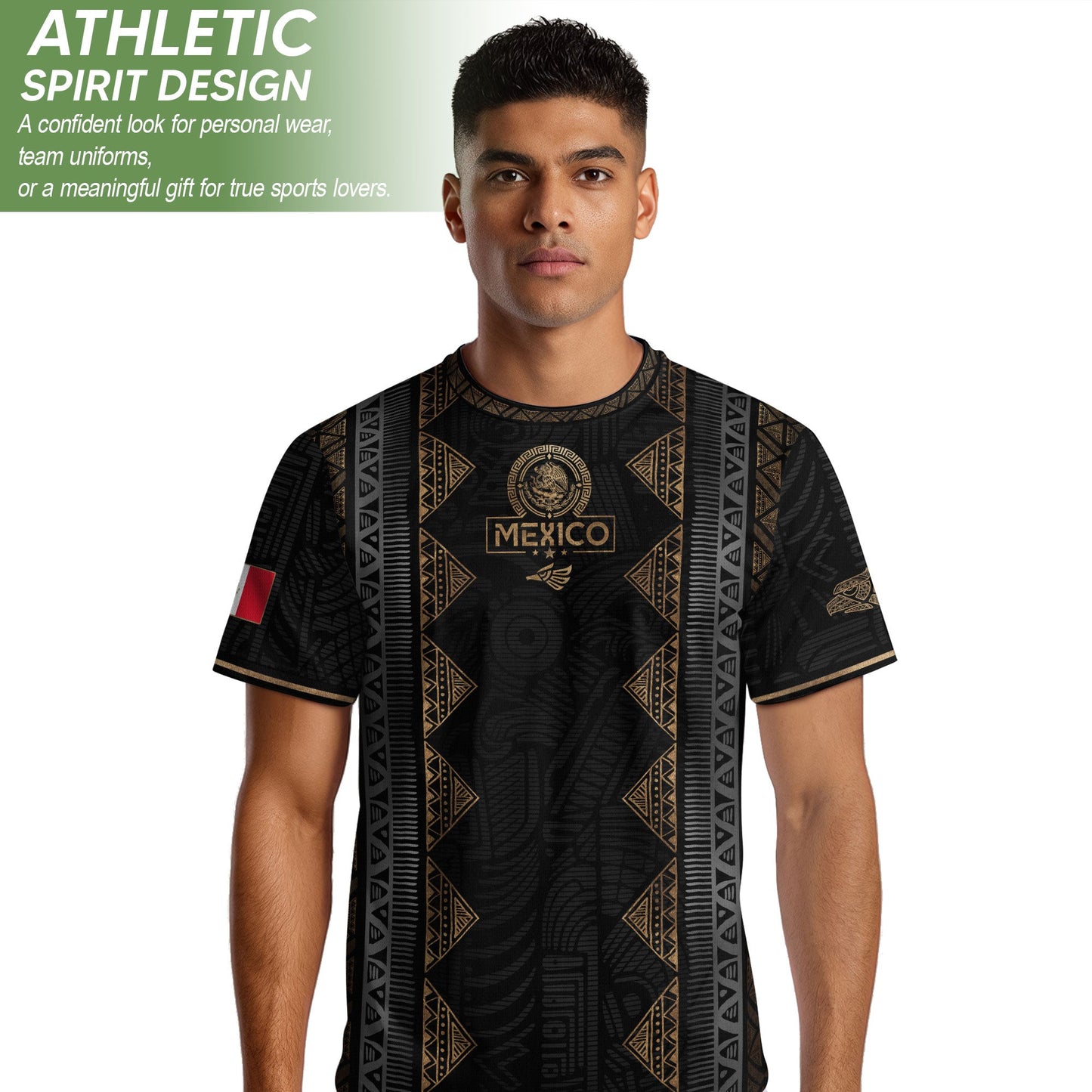 Mexico Heritage Black Gold Vintage Tribal Aztec National Soccer Jersey
