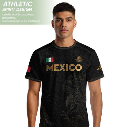 Mexico Heritage Black Gold Eagle Graphic Floral Pattern Pride Soccer Jersey