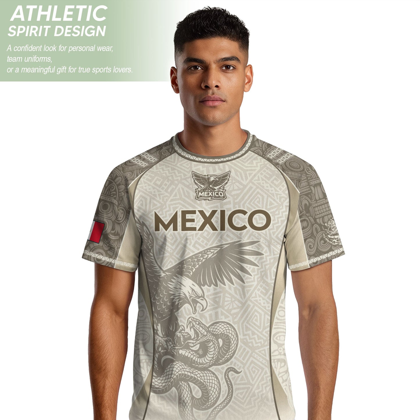 Mexico Beige Aztec Eagle Snake Heritage Soccer Jersey Mexican Pride Design