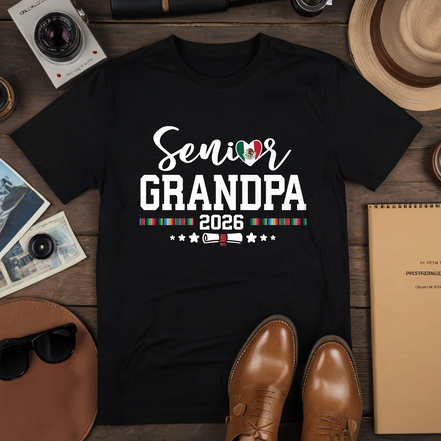 Senior Family 2026 Mexico Flag Heart Shirt - Proud Mexican Serape Graduation Tee