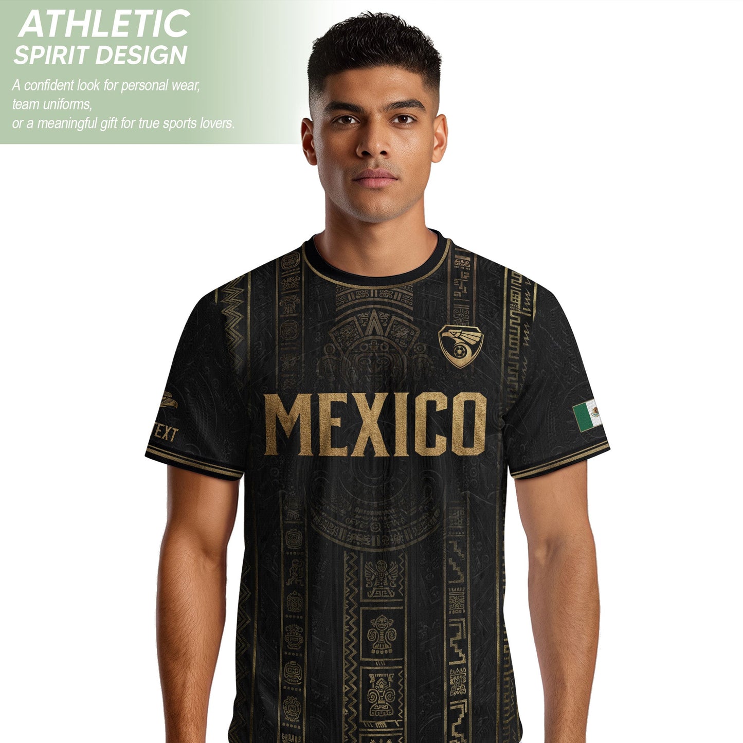 Mexico Soccer Jersey Personalized Name Number Black Aztec Glyph Black Football Kit