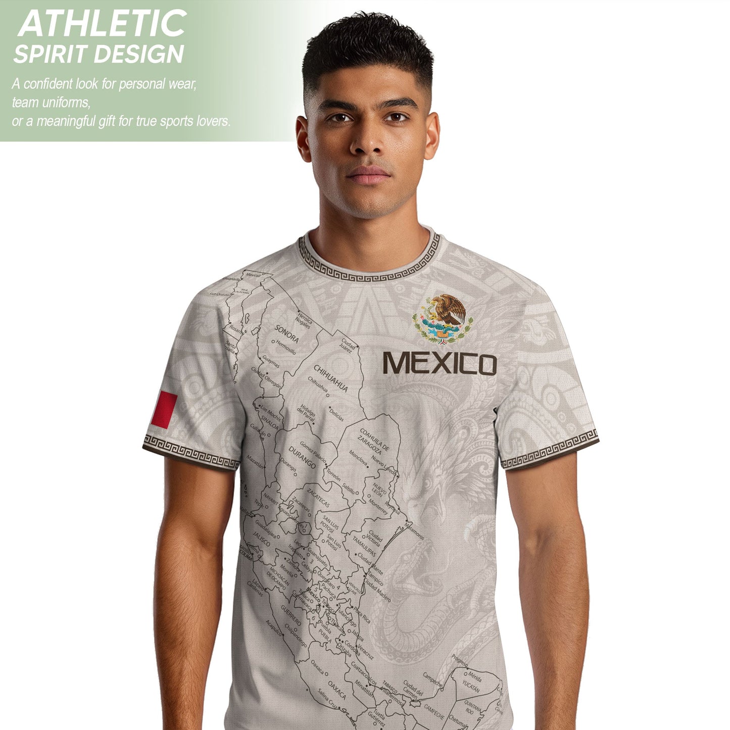 Mexico Soccer Jersey White Map Aztec Heritage Design - Mexico National Team Fan Gift Shirt
