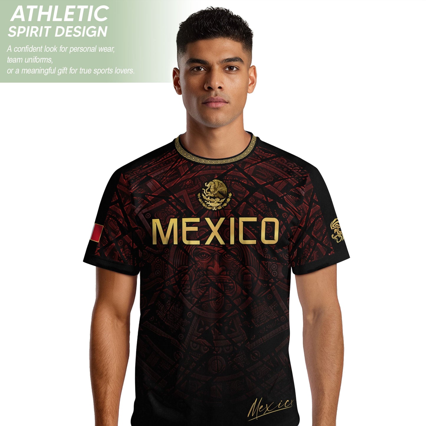 Mexico Football Jersey Maroon Gold Aztec Style – Breathable Shirt for Soccer Fans