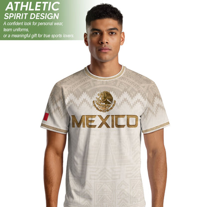 Men's Black Mexico Aztec Calendar Graphic T-Shirt – Gold Mexico Eagle Heritage Print Tee