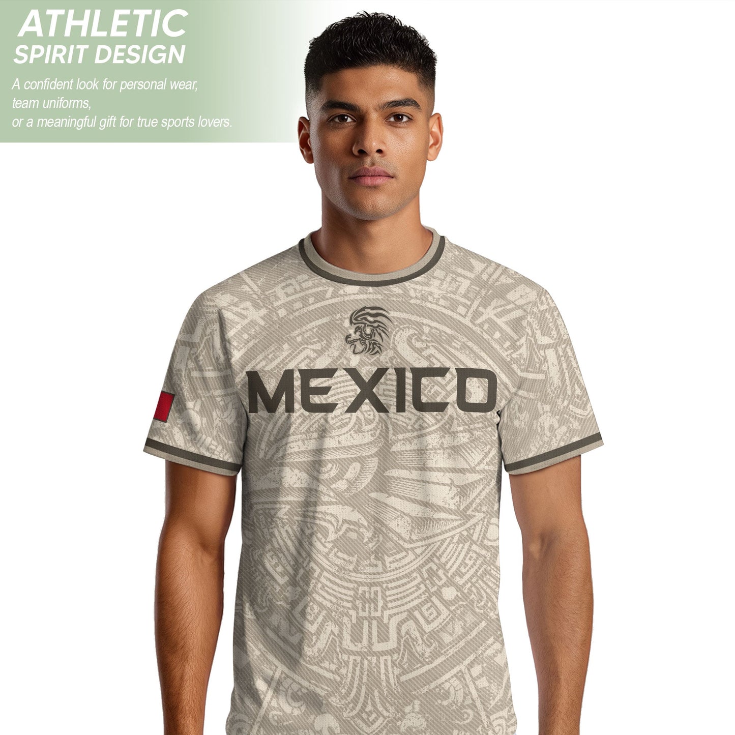 Mexico Soccer Jersey Beige Aztec Eagle - Modern Heritage Football Fan Tee