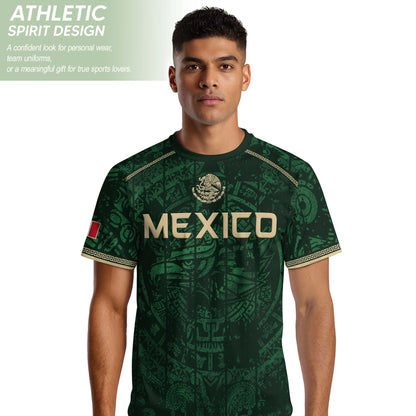 Mexico Soccer Jersey Green Eagle Crest - Aztec Sun Stone Heritage Fan Football Men Shirt