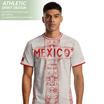 Mexico Soccer Jersey White Aztec Totem Heritage - Mexico Fan Football Design Men Shirt