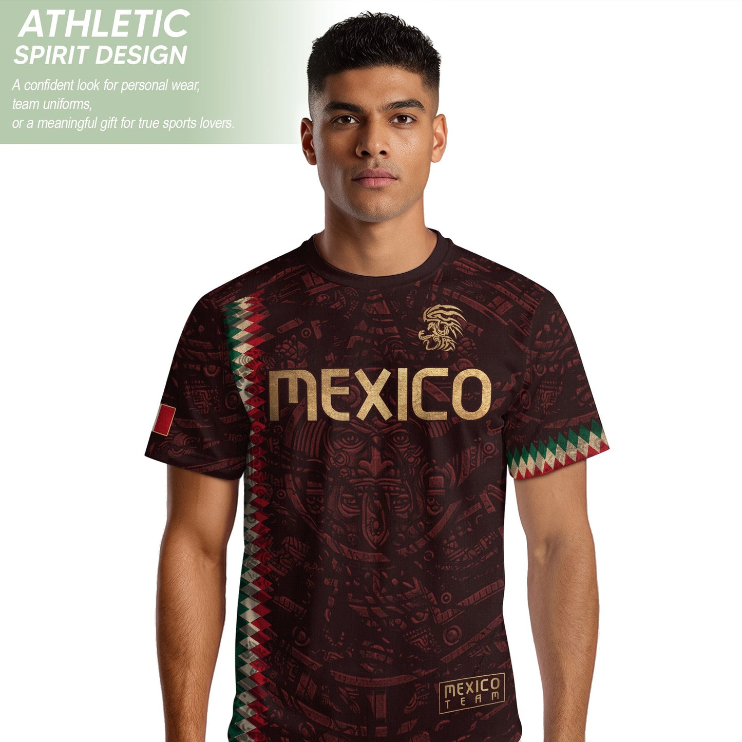 Mexico Soccer Jersey Maroon Gold Aztec Heritage - Mexico National Team Fan Football Shirt