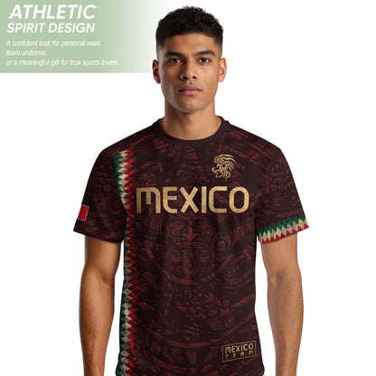 Mexico Soccer Jersey Maroon Gold Aztec Heritage - Mexico National Team Fan Football Shirt