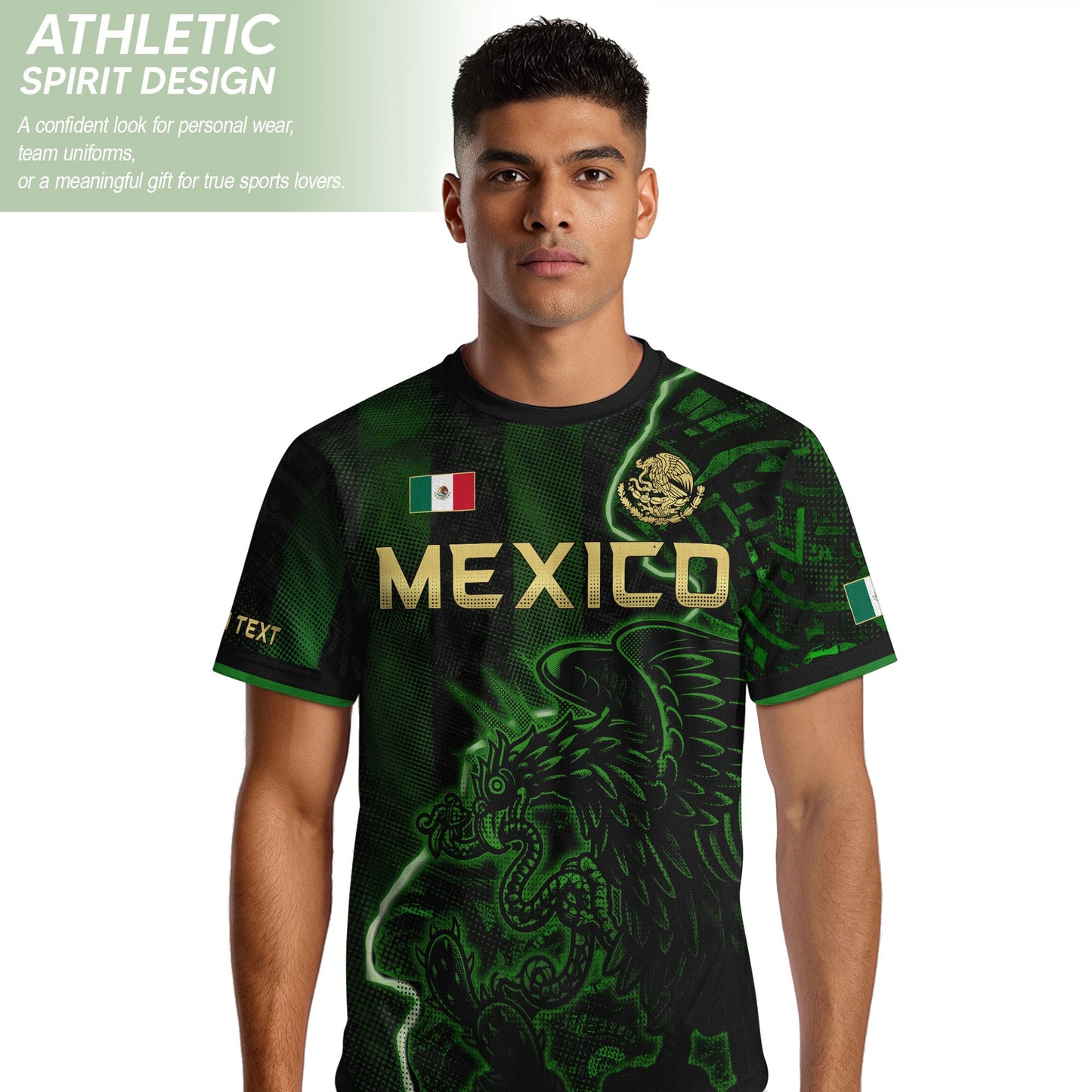 Custom Mexico Soccer Jersey – Black Green Aztec Serpent Lightning Football Shirt