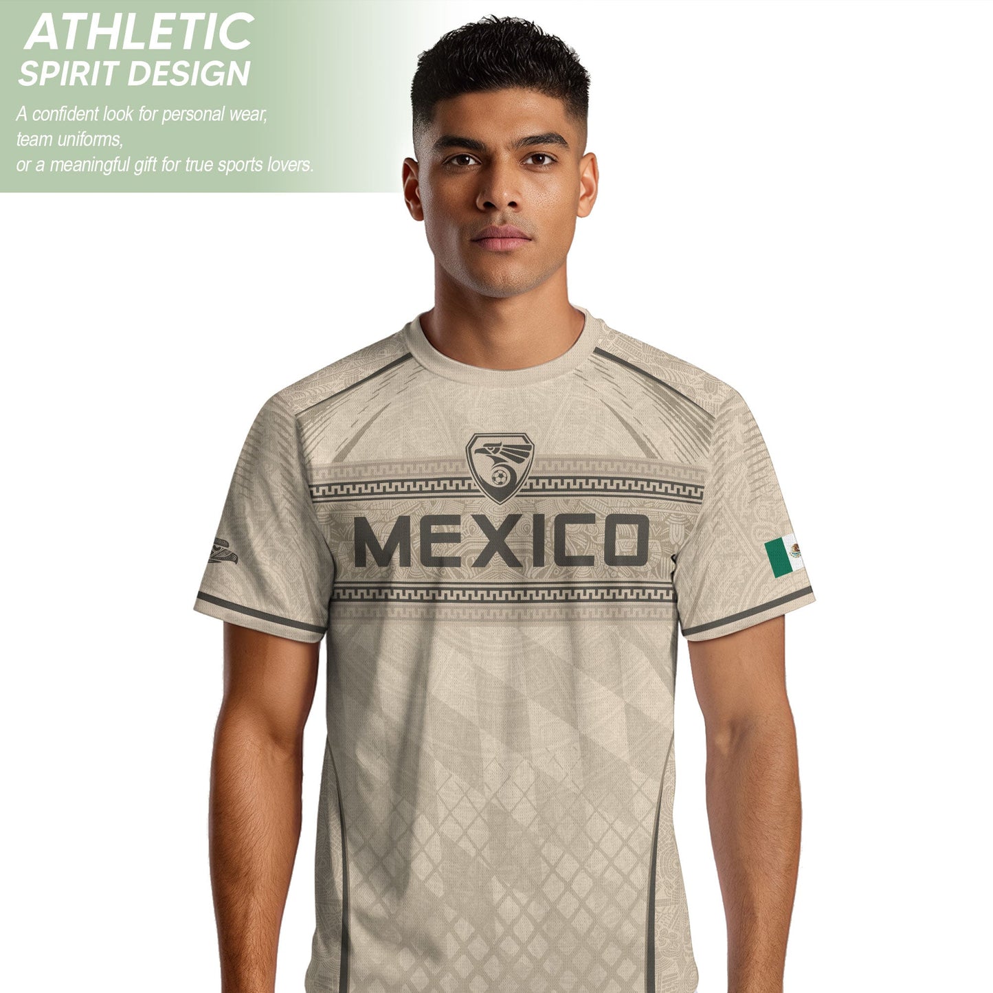 Mexico Soccer Jersey - Beige Vintage Aztec Pattern Heritage Graphic Football Shirt
