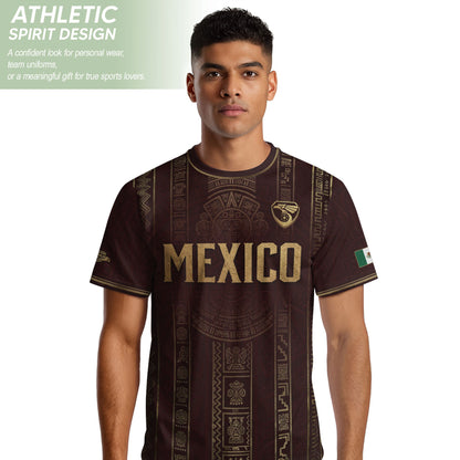 Mexico Soccer Jersey - Maroon & Gold Aztec Sun Stone Heritage Football Shirt