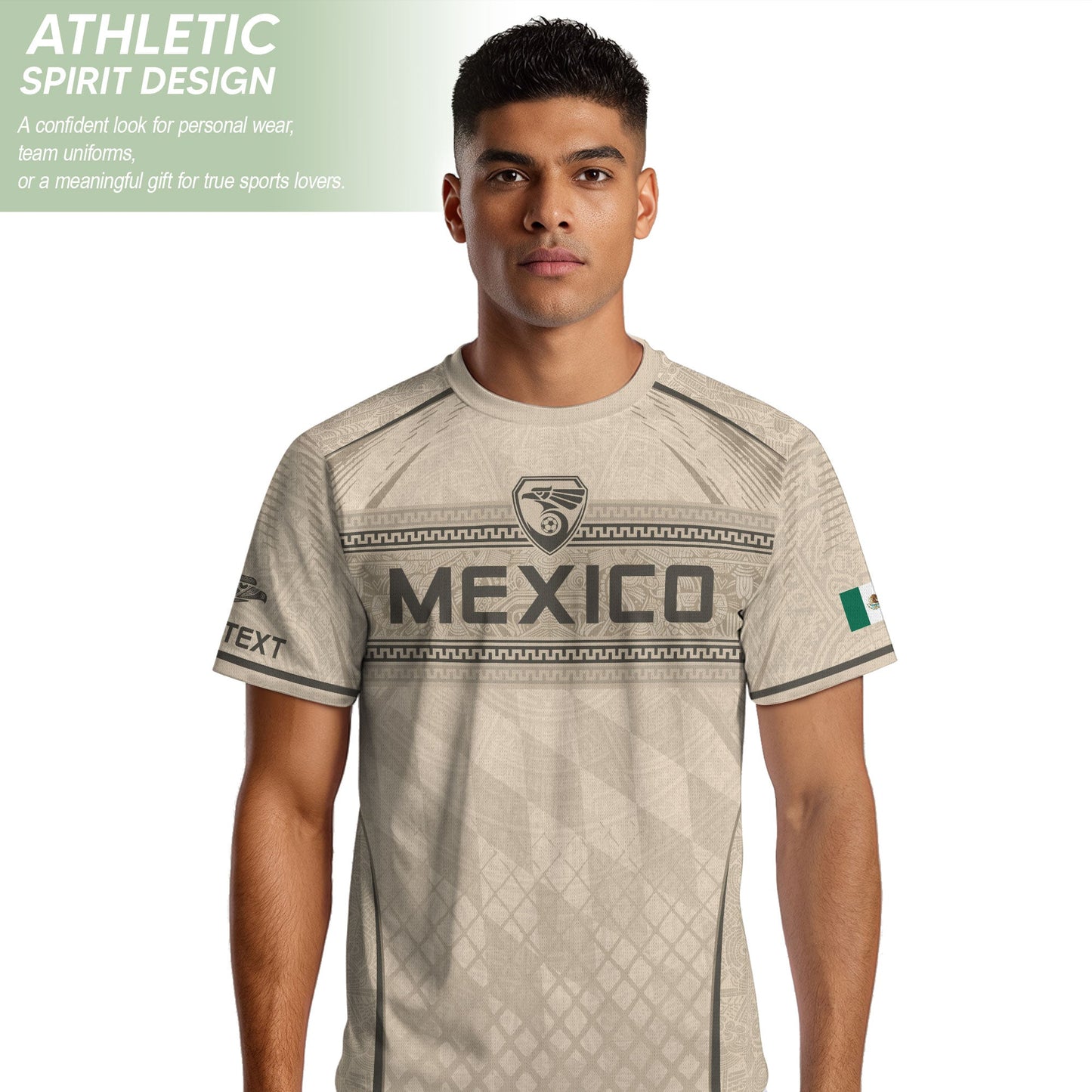 Personalized Beige Mexico Soccer Jersey Aztec Tribal Cream Sport Shirt
