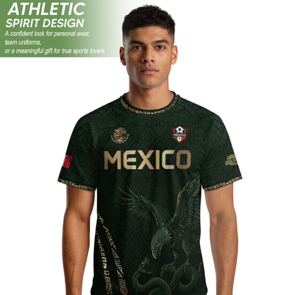 Green Mexico Soccer Jersey Gold Eagle Snake Aztec Mexican Football Shirt