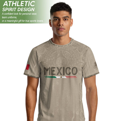 Mexico Soccer Jersey Beige Aztec Calendar Mexican Football Fan Shirt Tee