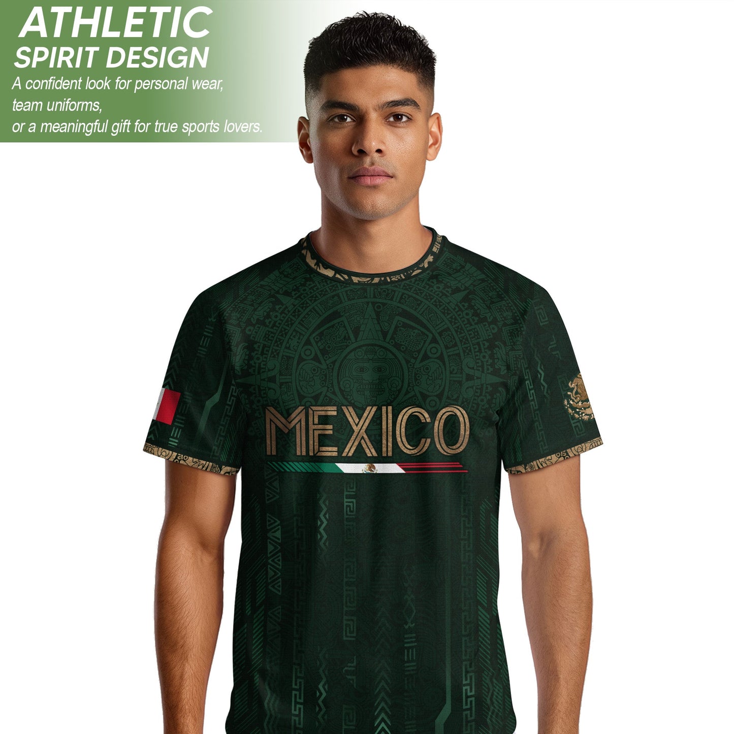 Mexico Soccer Jersey Green Gold Aztec Calendar Mexican Football Shirt Tee
