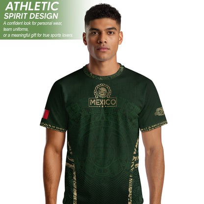 Mexico Soccer Jersey Aztec Sun Calendar Green Gold Football Shirt Men Women
