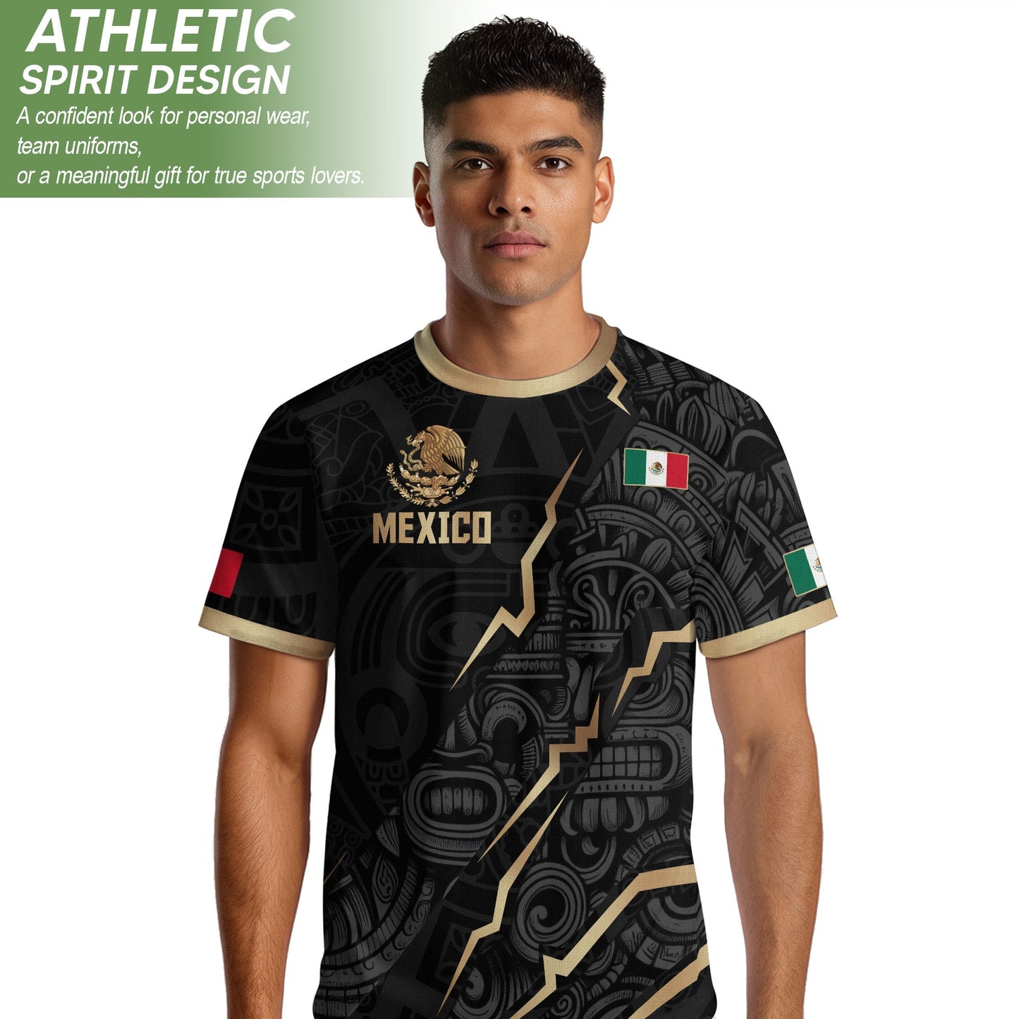 Black Mexico Soccer Jersey Aztec Calendar Design Gold Eagle Heritage Football Shirt